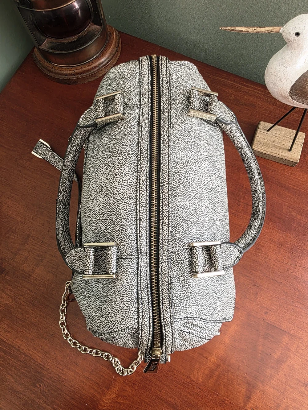 Botkier Valentina Green Shagreen Embossed Leather Satchel Crossbody Bag
